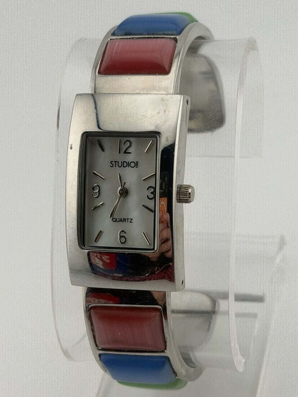 BOGO!-Studio Time STD2468 Cuff Watch Color-Pop Panels MOP Dial 21mm NEW BATRERY